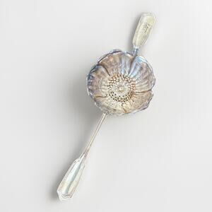 Antique Gorham Tea Strainer Art Nouveau Floral Flower Silver EP Electroplate